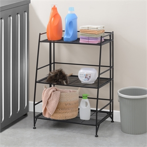 Scranton & Co Three-Tier Ladder Folding Shelf in Black Metal Frame