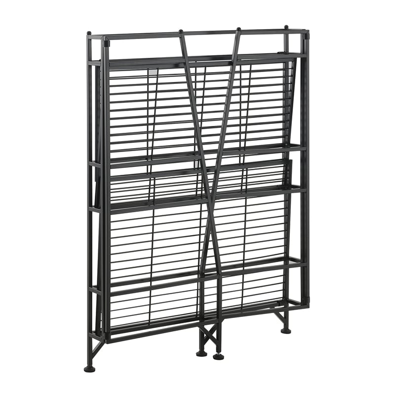 Scranton & Co Three-Tier Ladder Folding Shelf in Black Metal Frame