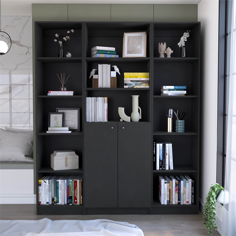 Scranton & Co Tatum 3 Piece Living Room Set with Bookcases Black