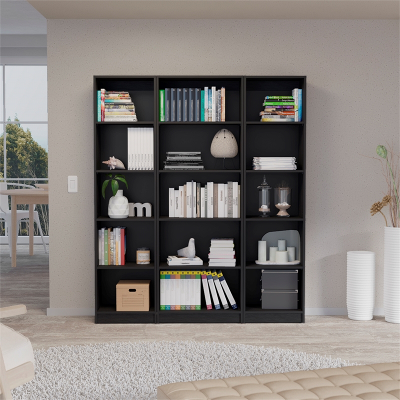 Scranton & Co Tatum 3 Piece Living Room Set with Bookcases Black