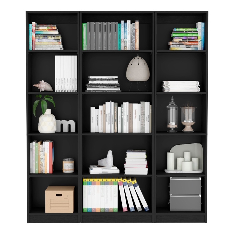 Scranton & Co Tatum 3 Piece Living Room Set with Bookcases Black
