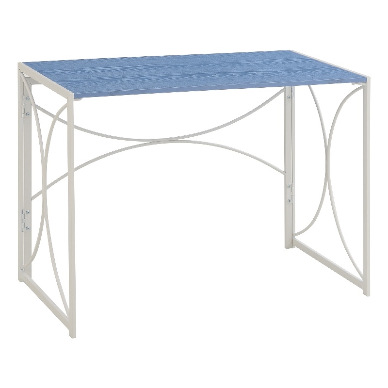 Scranton & Co Folding Desk in Blue Wood with White Metal Frame