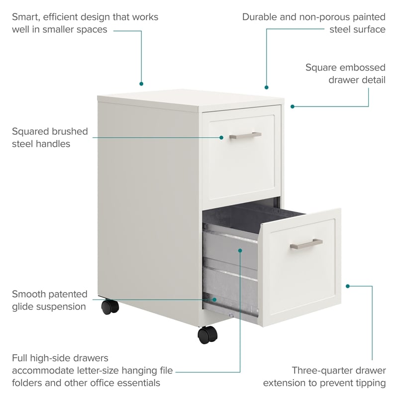 scranton & co 2-drawer mobile file cabinet in pearl white
