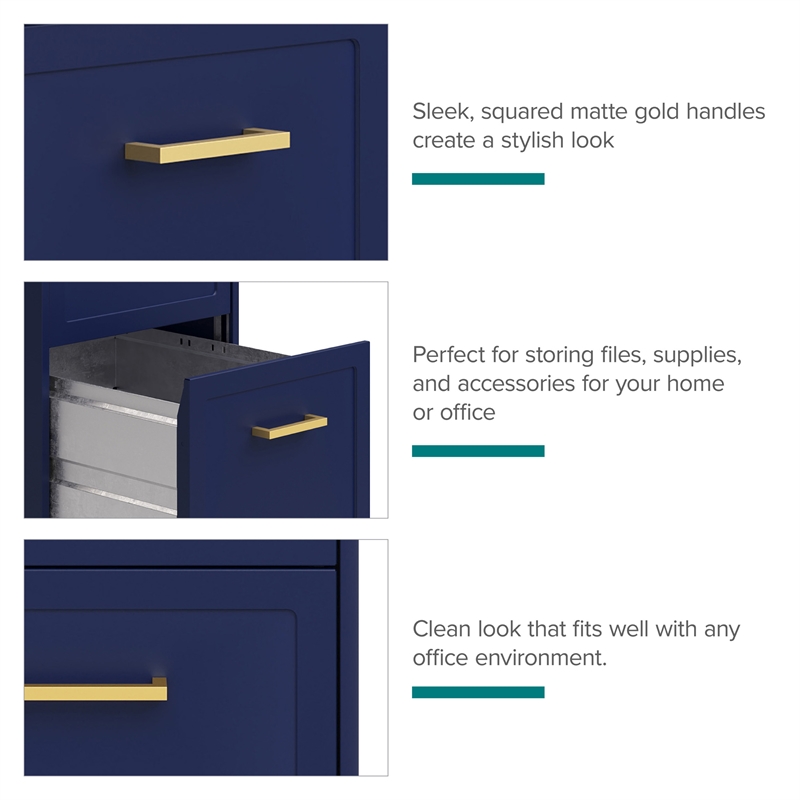 Scranton & Co 2-Drawer Mobile File Cabinet in Navy with Gold Handles