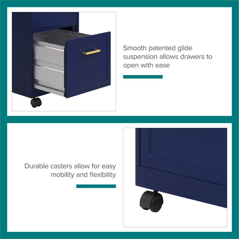 Scranton & Co 2-Drawer Mobile File Cabinet in Navy with Gold Handles