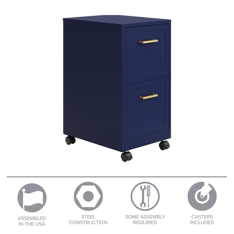 Scranton & Co 2-Drawer Mobile File Cabinet in Navy with Gold Handles