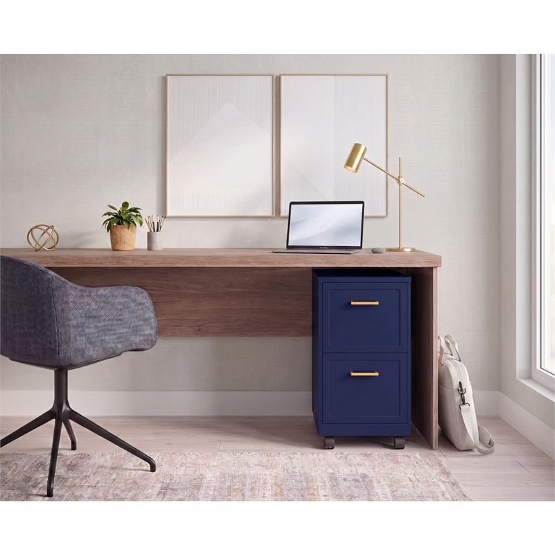 Scranton & Co 2-Drawer Mobile File Cabinet in Navy with Gold Handles