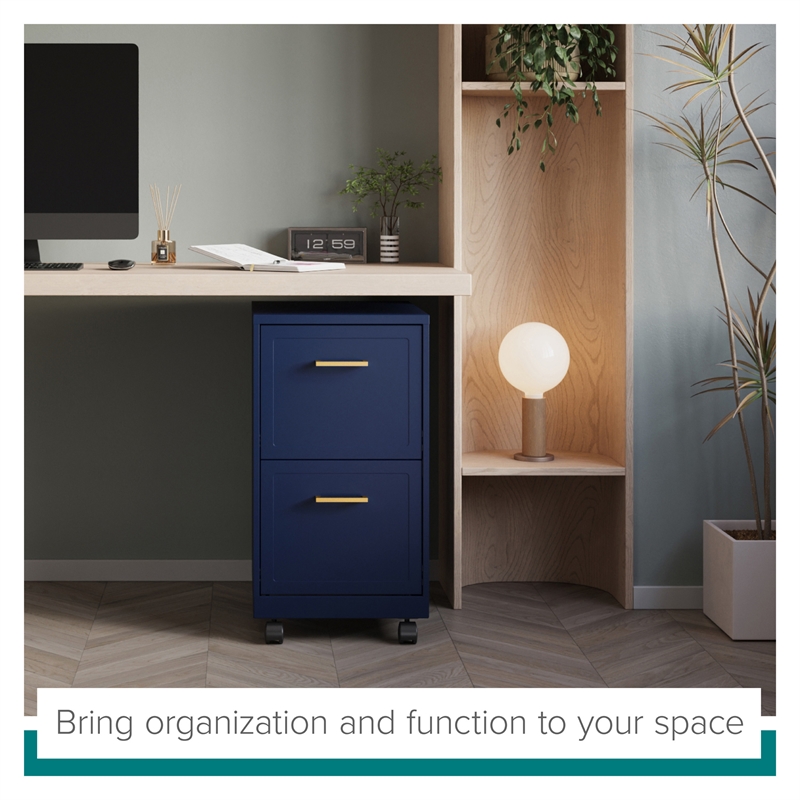 Scranton & Co 2-Drawer Mobile File Cabinet in Navy with Gold Handles