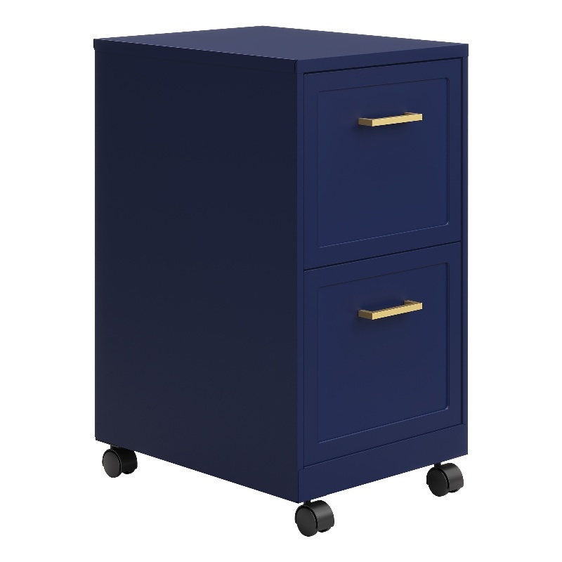 Scranton & Co 2-Drawer Mobile File Cabinet in Navy with Gold Handles