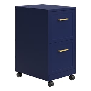 Scranton & Co 2-Drawer Mobile File Cabinet in Navy with Gold Handles