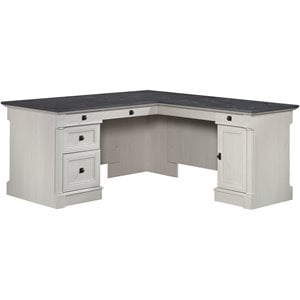 Scranton & Co Engineered Wood L-Shaped Desk with Rosso Slate Accents