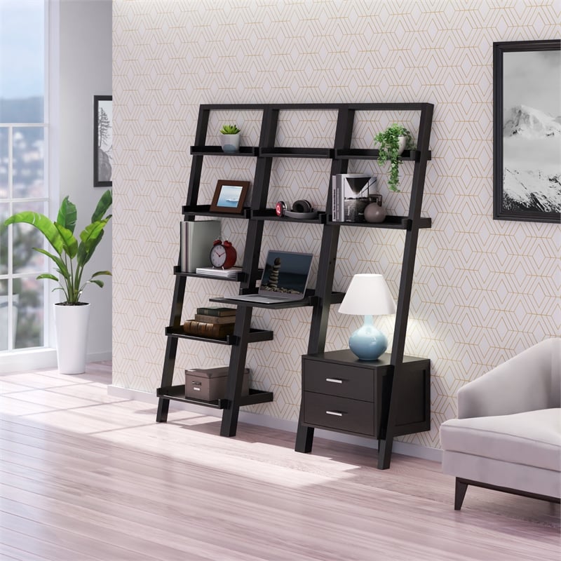 Scranton & Co 3-Piece Wood Leaning Desk Shelf Set in Black