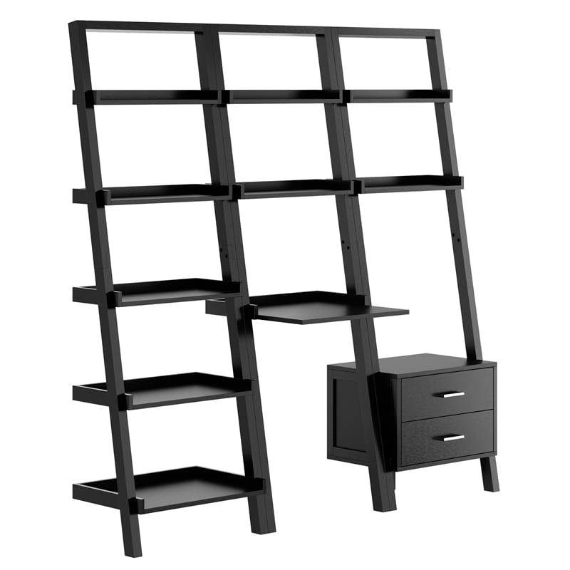 Scranton & Co 3-Piece Wood Leaning Desk Shelf Set in Black