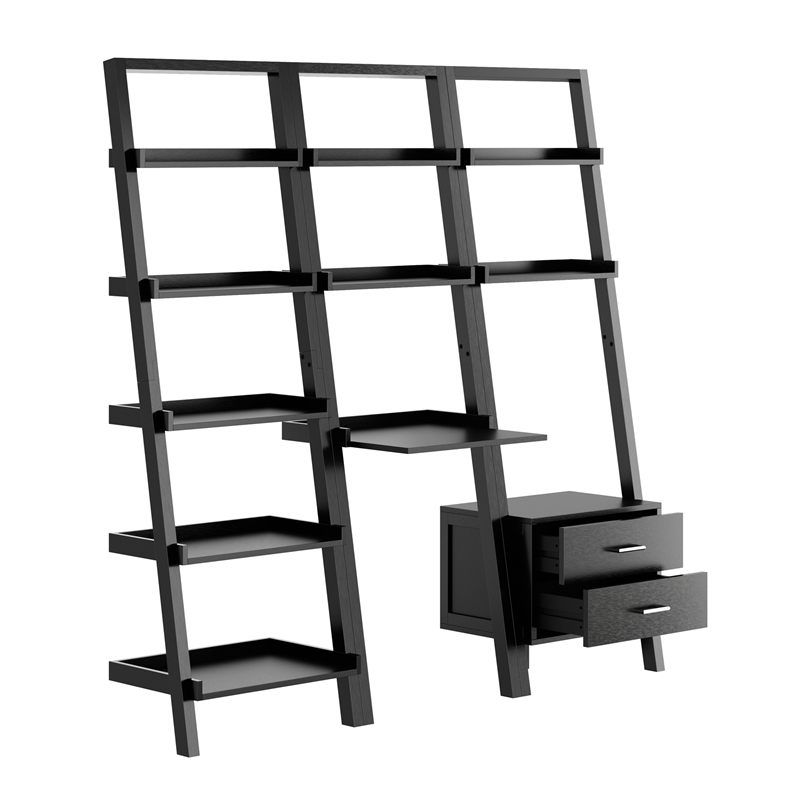 Scranton & Co 3-Piece Wood Leaning Desk Shelf Set in Black