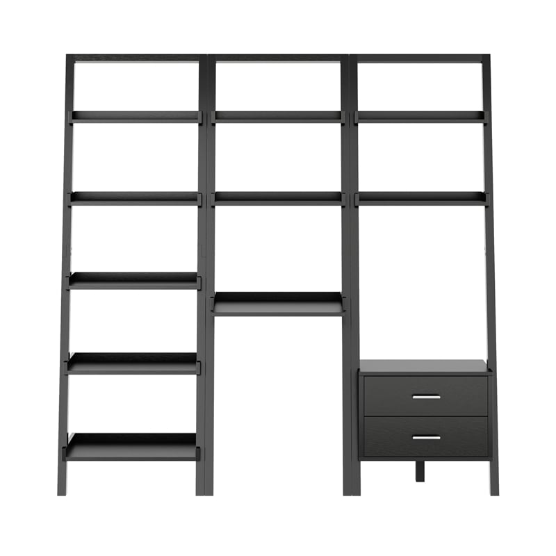 Scranton & Co 3-Piece Wood Leaning Desk Shelf Set in Black