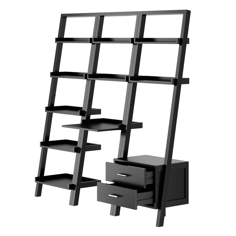 Scranton & Co 3-Piece Wood Leaning Desk Shelf Set in Black