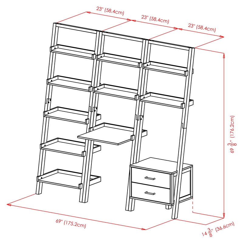 Scranton & Co 3-Piece Wood Leaning Desk Shelf Set in Black