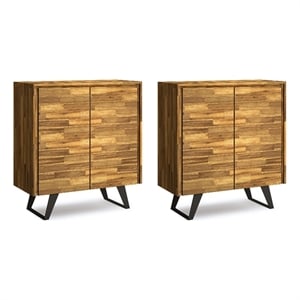 Scranton & Co Acacia and Metal Set of 2 Tall Storage Cabinets in Golden Wheat