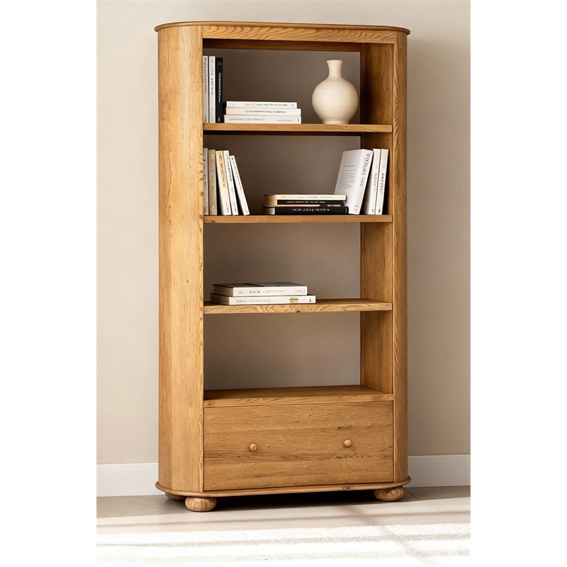 Scranton & Co 4-Shelf Oak Bookcase with 1 Drawer in Natural Finish