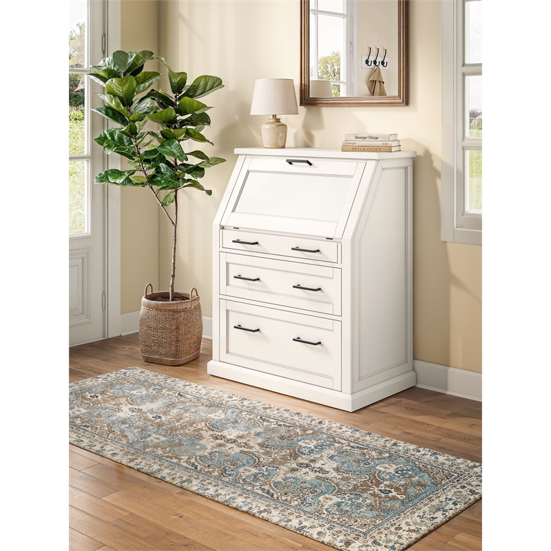 Scranton & Co Modern Drop-Lid Secretary Desk Wood White Finish