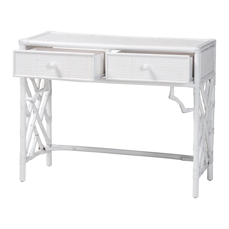 Scranton & Co Rattan Writing Desk with Two Drawers and Chippendale Sides