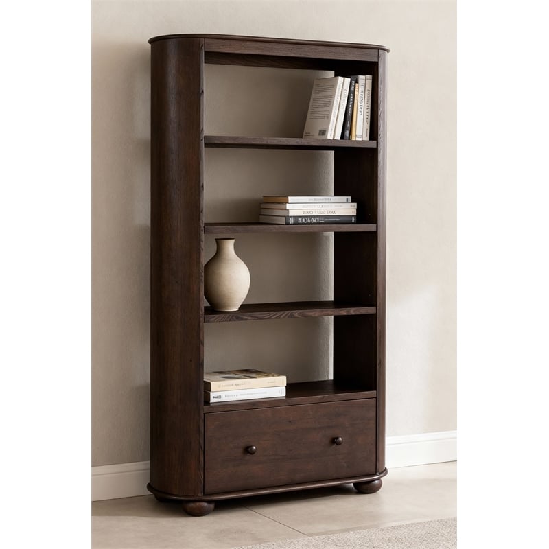 Scranton & Co 1-Drawer Solid Oak Bookcase in Appalachian Brown