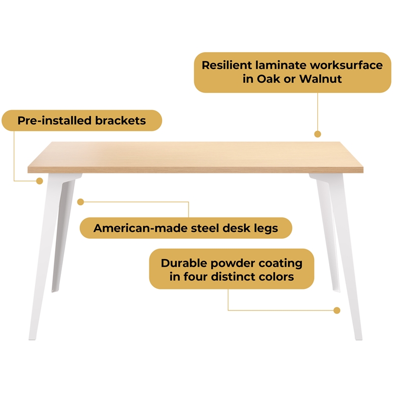 Scranton & Co 27x57 Metal Desk with Laminate Top in White and Oak