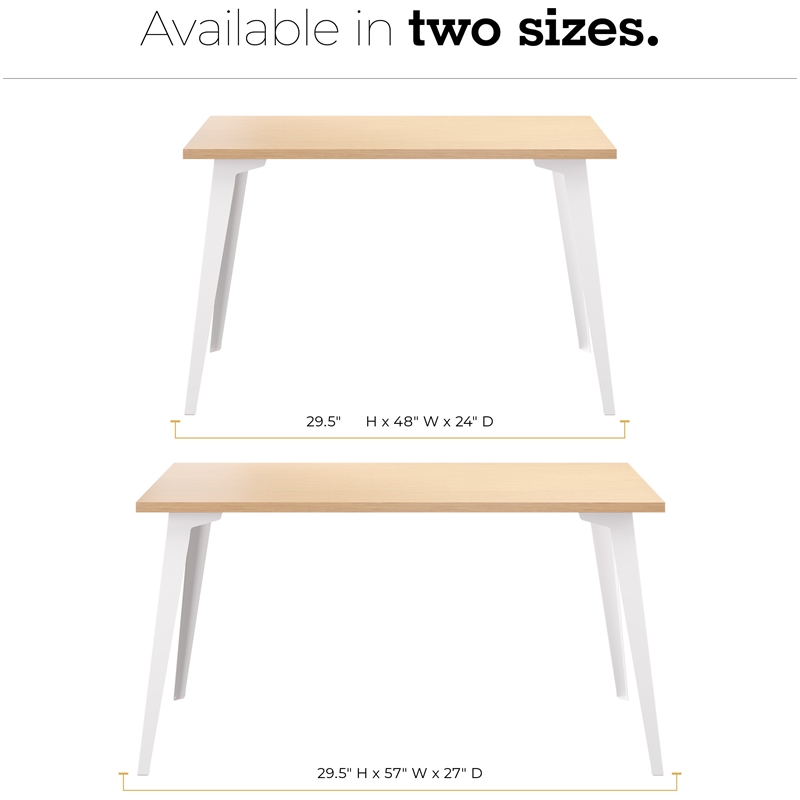 Scranton & Co 27x57 Metal Desk with Laminate Top in White and Oak