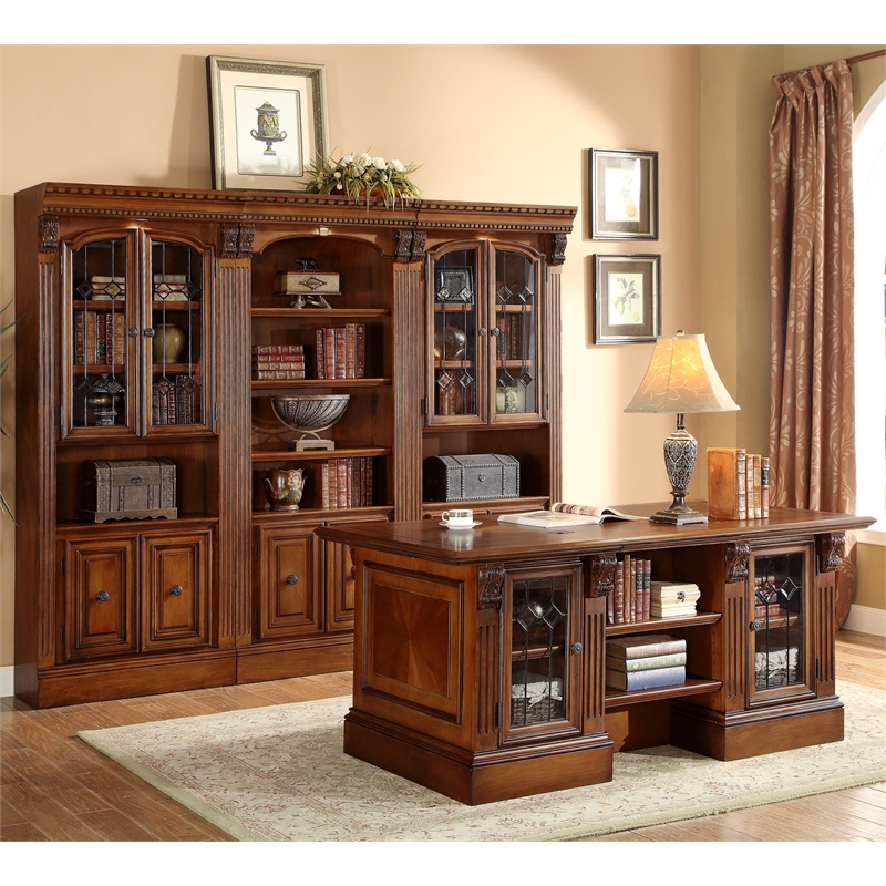 Scranton & Co Double Pedestal Executive Desk in Brown Wood