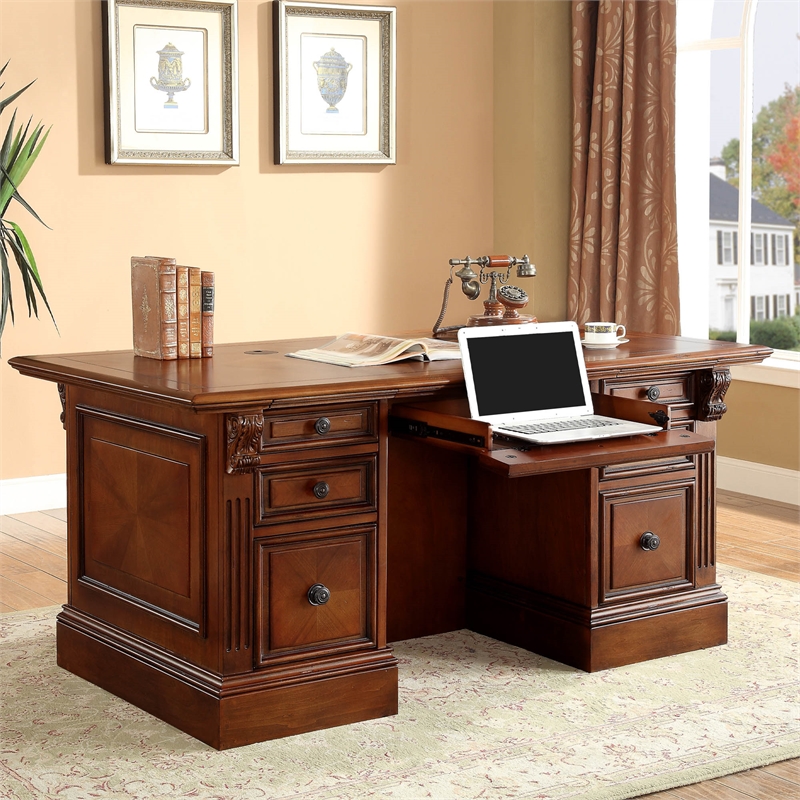 Scranton & Co Double Pedestal Executive Desk in Brown Wood