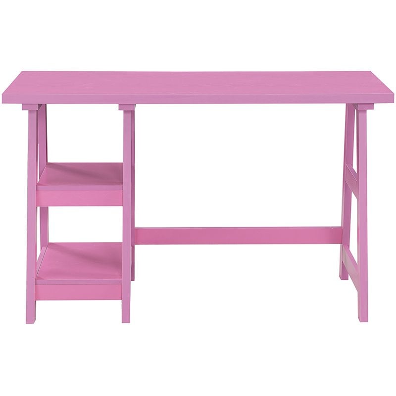 Scranton & Co Trestle Desk with Shelves in Pink Wood Finish