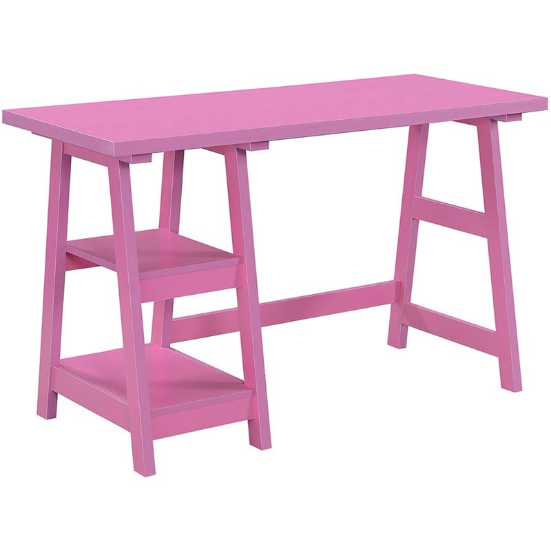 Scranton & Co Trestle Desk with Shelves in Pink Wood Finish