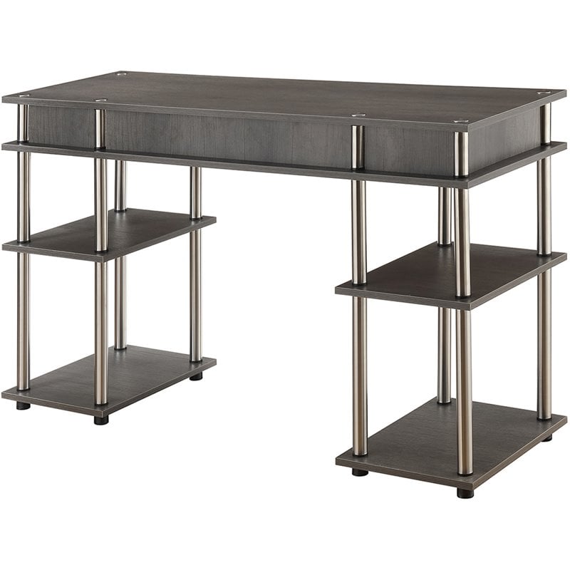 Scranton & Co Writing Desk with Shelves in Charcoal Gray Wood Finish