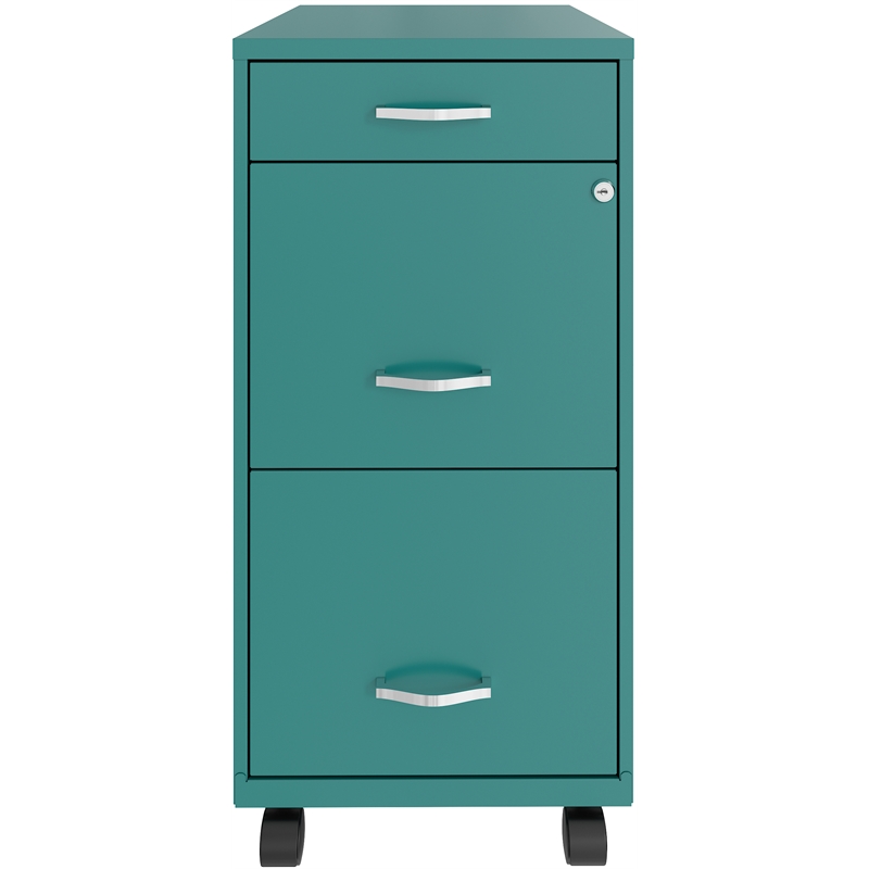 Scranton & Co 3-Drawer Mobile Metal File Cabinet in Teal