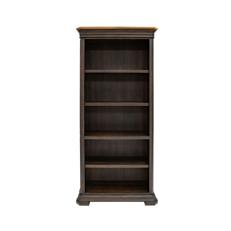 Scranton & Co Executive Open Wood Bookcase in Brown Distressed Finish