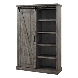 Scranton & Co 8-Shelf Wood Bookcase with Sliding Door in Gray