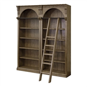 Scranton & Co Traditional 8' Wood Bookcase Wall with Ladder in Brown
