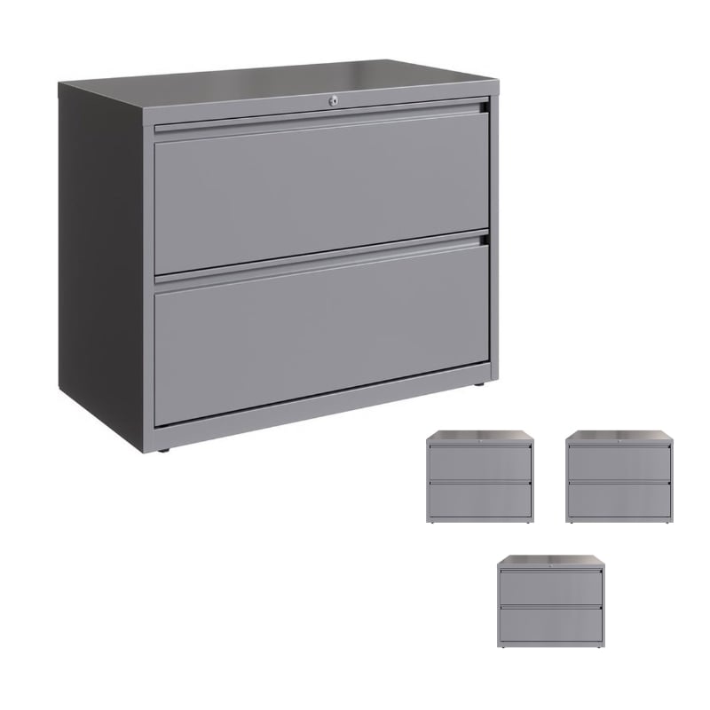 Scranton & Co Set of 4 36-Inch 2-Drawer Metal Lateral File Cabinet Silver