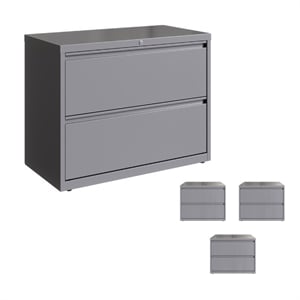 Scranton & Co Set of 4 36-Inch 2-Drawer Metal Lateral File Cabinet Silver