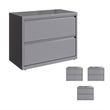 Scranton & Co Set of 4 36-Inch 2-Drawer Metal Lateral File Cabinet Silver