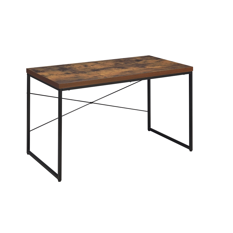 Scranton & Co Rectangular Wood Desk with Black Metal Base in Oak