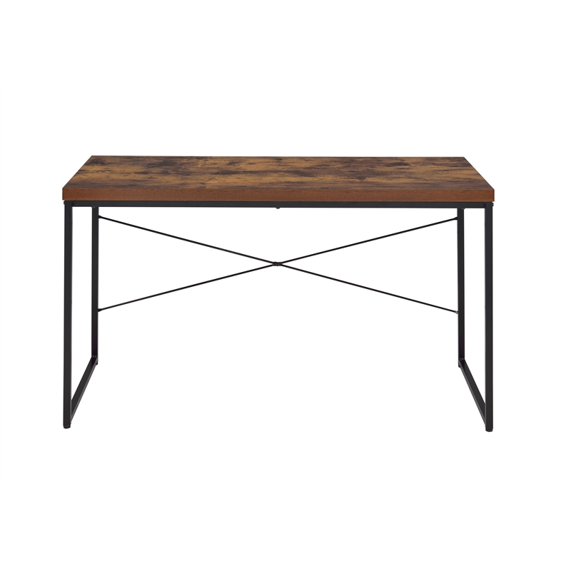 Scranton & Co Rectangular Wood Desk with Black Metal Base in Oak