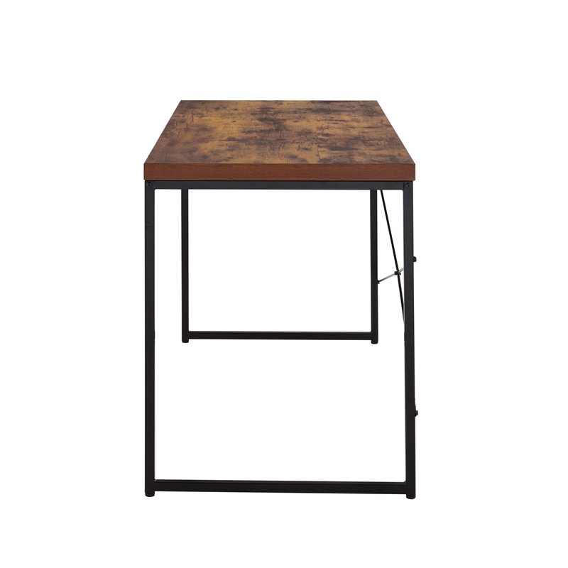 Scranton & Co Rectangular Wood Desk with Black Metal Base in Oak