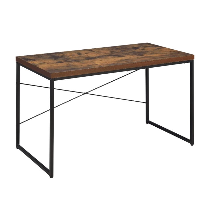 Scranton & Co Rectangular Wood Desk with Black Metal Base in Oak