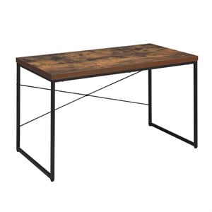 Scranton & Co Rectangular Wood Desk with Black Metal Base in Oak
