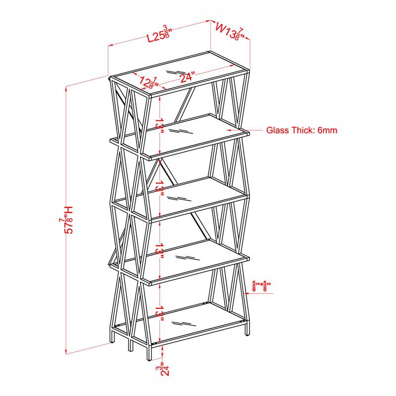 Scranton & Co Industrial Metal 5-Shelf Bookcase with Black Finish