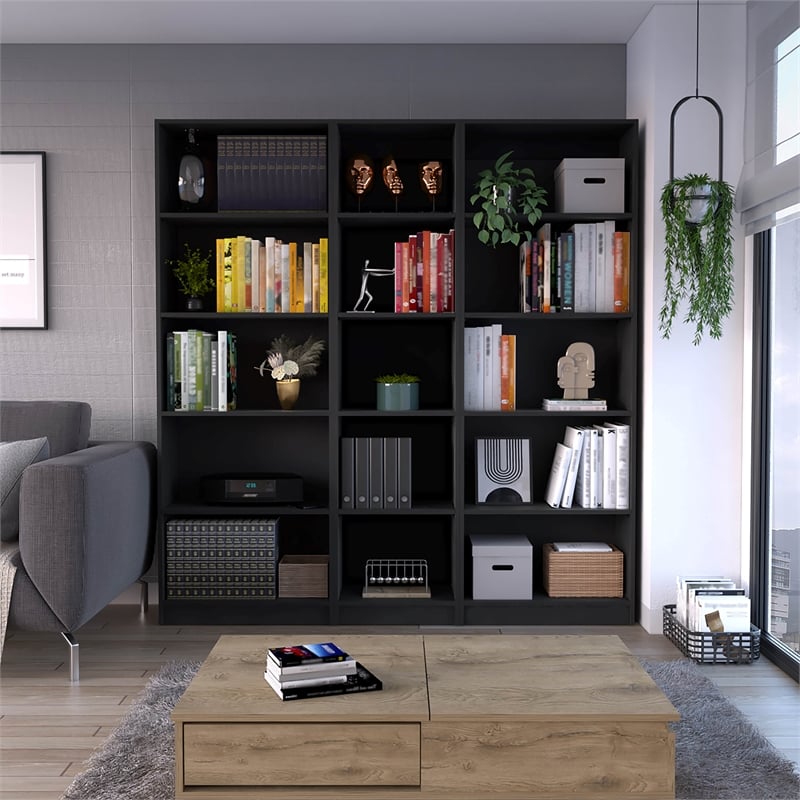 Scranton & Co 3-Piece Black Engineered Wood Bookcase Set