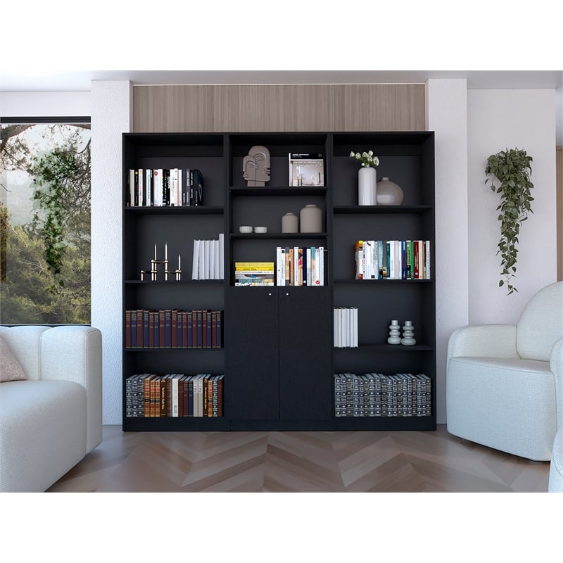 Scranton & Co Munds 3 Piece Living Room Set in Black Engineered Wood