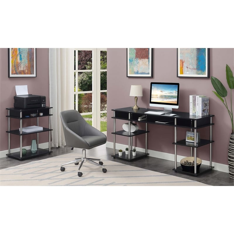 Scranton & Co No-Tools Printer Stand with Black Wood Finish