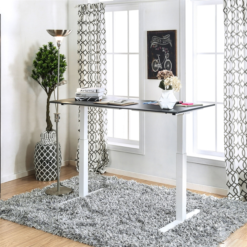 Scranton & Co Height Adjustable Metal Desk with USB Charging Ports in Grey
